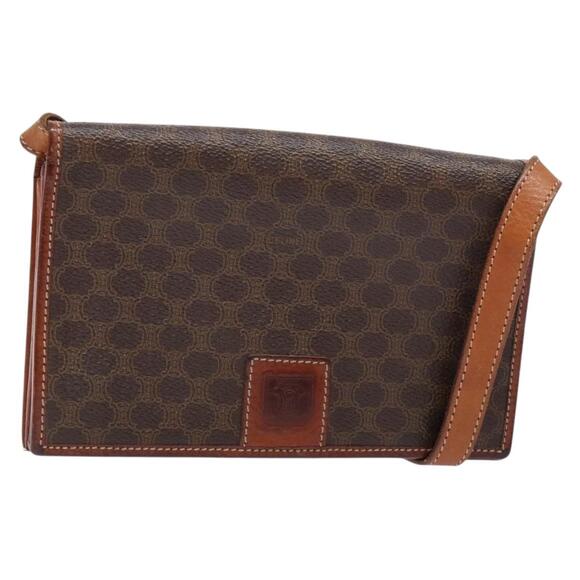 CELINE Macadam Canvas Shoulder Bag Pvc Leather Brown Gold - Picture 1 of 12